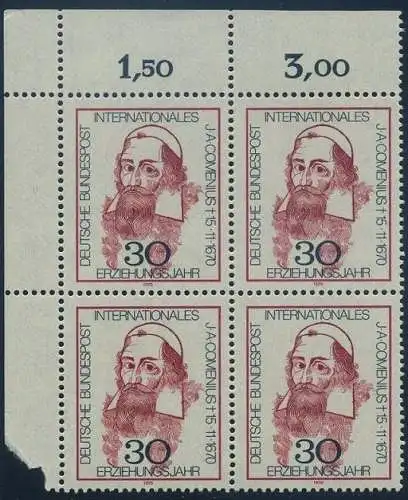 BUND 1970 Michel-Nummer 0656 postfrisch BLOCK ECKRAND oben links