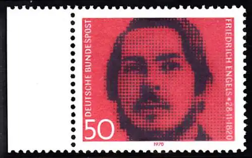 BUND 1970 Michel-Nummer 0657 postfrisch EINZELMARKE RAND links