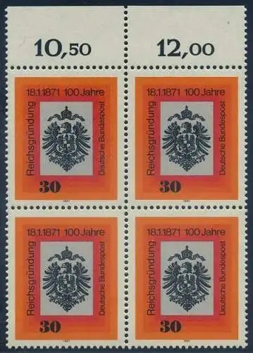 BUND 1971 Michel-Nummer 0658 postfrisch BLOCK RÄNDER oben (b)
