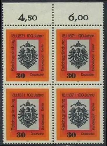 BUND 1971 Michel-Nummer 0658 postfrisch BLOCK RÄNDER oben (a)