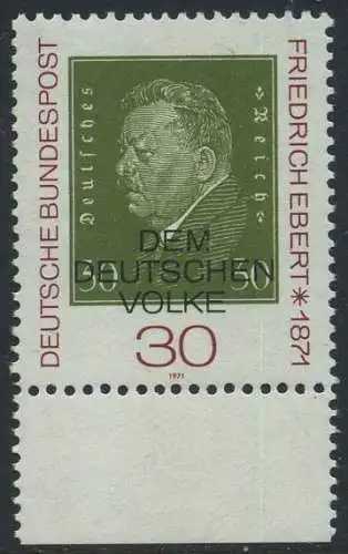 BUND 1971 Michel-Nummer 0659 postfrisch EINZELMARKE RAND unten