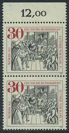 BUND 1971 Michel-Nummer 0669 postfrisch vert.PAAR RAND oben