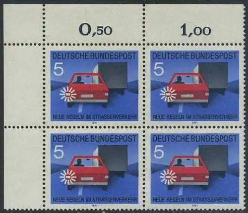 BUND 1971 Michel-Nummer 0670 postfrisch BLOCK ECKRAND oben links