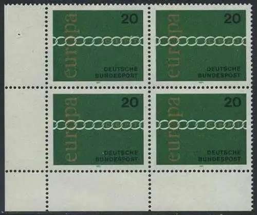 BUND 1971 Michel-Nummer 0675 postfrisch BLOCK ECKRAND unten links (a1)