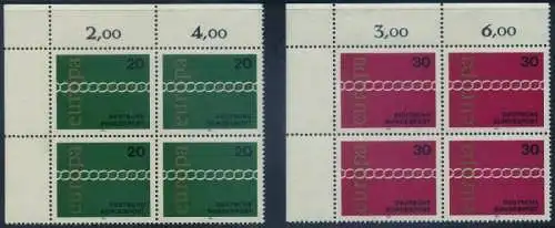 BUND 1971 Michel-Nummer 0675-0676 postfrisch SATZ(2) BLÖCKE ECKRAND oben links
