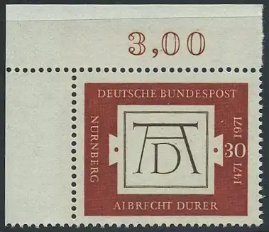 BUND 1971 Michel-Nummer 0677 postfrisch EINZELMARKE ECKRAND oben links