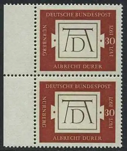 BUND 1971 Michel-Nummer 0677 postfrisch vert.PAAR RAND links