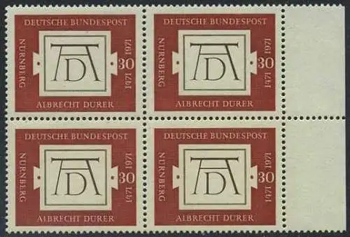 BUND 1971 Michel-Nummer 0677 postfrisch BLOCK RÄNDER rechts