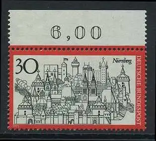 BUND 1971 Michel-Nummer 0678 postfrisch EINZELMARKE RAND oben (a)