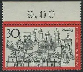 BUND 1971 Michel-Nummer 0678 postfrisch EINZELMARKE RAND oben (b)