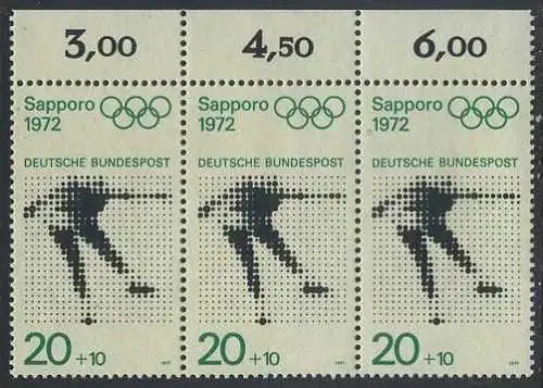 BUND 1971 Michel-Nummer 0681 postfrisch horiz.STRIP(3) RAND oben