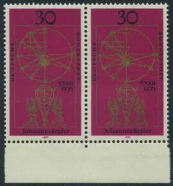 BUND 1971 Michel-Nummer 0688 postfrisch horiz.PAAR RAND unten