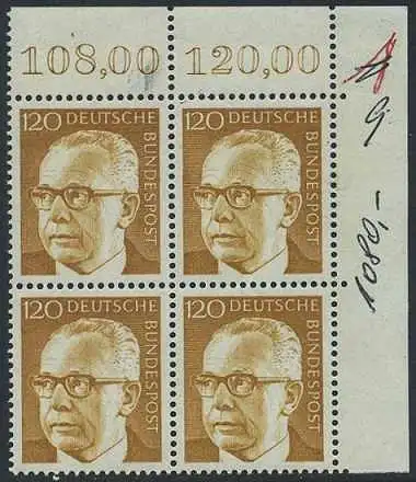 BUND 1971 Michel-Nummer 0691 postfrisch BLOCK ECKRAND oben rechts