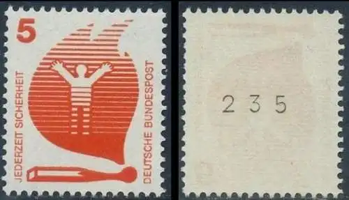 BUND 1971 Michel-Nummer 0694 postfrisch EINZELMARKE m/ rücks.Rollennummer 235