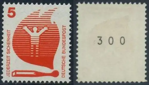 BUND 1971 Michel-Nummer 0694 postfrisch EINZELMARKE m/ rücks.Rollennummer 300