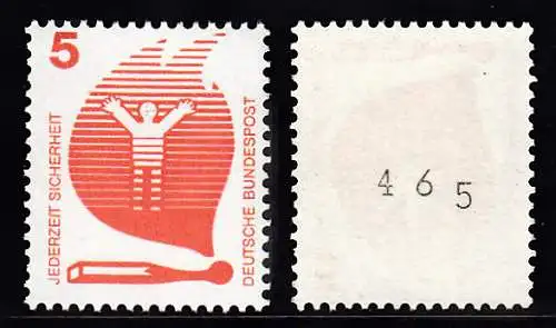 BUND 1971 Michel-Nummer 0694 postfrisch EINZELMARKE m/ rücks.Rollennummer 465