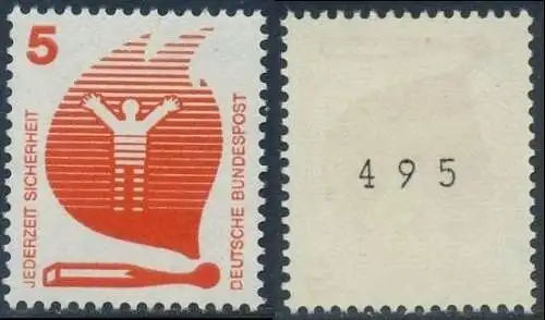 BUND 1971 Michel-Nummer 0694 postfrisch EINZELMARKE m/ rücks.Rollennummer 495