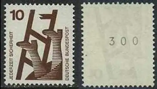 BUND 1971 Michel-Nummer 0695 postfrisch EINZELMARKE m/ rücks.Rollennummer 300