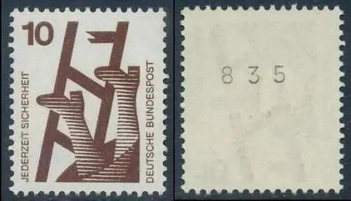 BUND 1971 Michel-Nummer 0695 postfrisch EINZELMARKE m/ rücks.Rollennummer 835