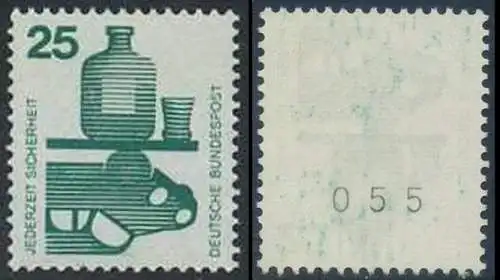 BUND 1971 Michel-Nummer 0697 postfrisch EINZELMARKE m/ rücks.Rollennummer 055