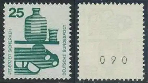 BUND 1971 Michel-Nummer 0697 postfrisch EINZELMARKE m/ rücks.Rollennummer 090