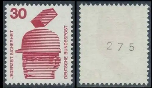 BUND 1971 Michel-Nummer 0698 postfrisch EINZELMARKE m/ rücks.Rollennummer 275