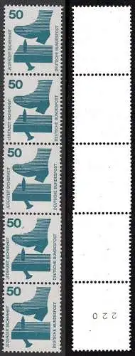 BUND 1971 Michel-Nummer 0700 postfrisch vert.STRIP(5) m/ rücks.Rollennummer 220