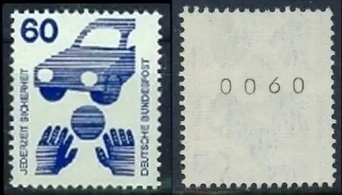 BUND 1971 Michel-Nummer 0701 postfrisch EINZELMARKE m/ rücks.Rollennummer 0060