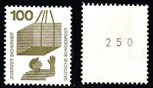 BUND 1971 Michel-Nummer 0702 postfrisch EINZELMARKE m/ rücks.Rollennummer 250