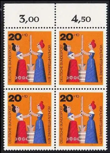 BUND 1971 Michel-Nummer 0705 postfrisch BLOCK RÄNDER oben