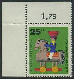 BUND 1971 Michel-Nummer 0706 postfrisch EINZELMARKE ECKRAND oben links