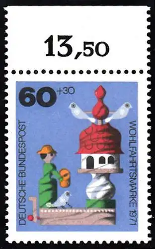 BUND 1971 Michel-Nummer 0708 postfrisch EINZELMARKE RAND oben