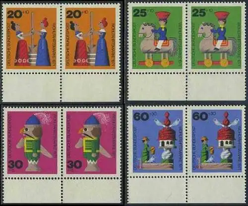 BUND 1971 Michel-Nummer 0705-0708 postfrisch SATZ(4) horiz.PAARE RÄNDER unten