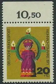 BUND 1971 Michel-Nummer 0709 postfrisch EINZELMARKE RAND oben