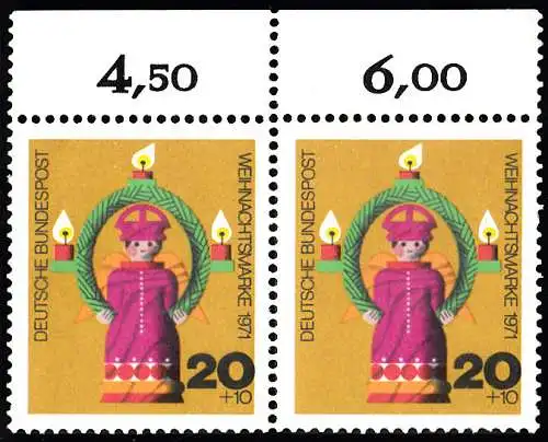 BUND 1971 Michel-Nummer 0709 postfrisch horiz.PAAR RAND oben