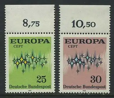 BUND 1972 Michel-Nummer 0716-0717 postfrisch SATZ(2) EINZELMARKEN RÄNDER oben (a)