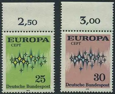BUND 1972 Michel-Nummer 0716-0717 postfrisch SATZ(2) EINZELMARKEN RÄNDER oben (c)