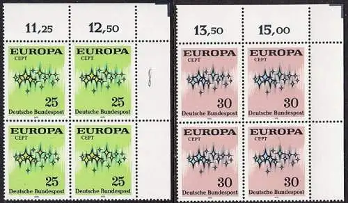 BUND 1972 Michel-Nummer 0716-0717 postfrisch SATZ(2) BLÖCKE ECKRAND oben rechts