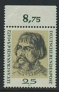 BUND 1972 Michel-Nummer 0718 postfrisch EINZELMARKE RAND oben (a)