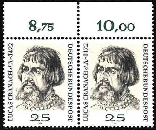 BUND 1972 Michel-Nummer 0718 postfrisch horiz.PAAR RAND oben