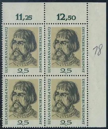 BUND 1972 Michel-Nummer 0718 postfrisch BLOCK ECKRAND oben rechts