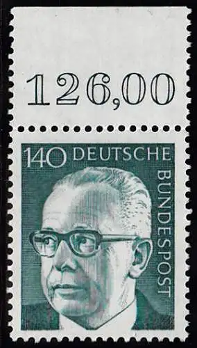 BUND 1972 Michel-Nummer 0729 postfrisch EINZELMARKE RAND oben