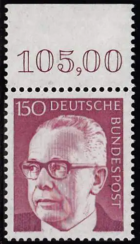 BUND 1972 Michel-Nummer 0730 postfrisch EINZELMARKE RAND oben (b)