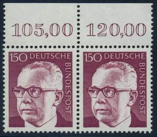 BUND 1972 Michel-Nummer 0730 postfrisch horiz.PAAR RAND oben