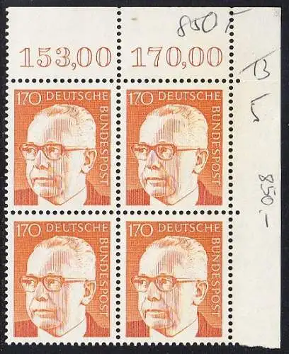 BUND 1972 Michel-Nummer 0731 postfrisch BLOCK ECKRAND oben rechts