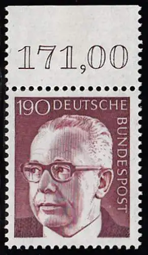 BUND 1972 Michel-Nummer 0732 postfrisch EINZELMARKE RAND oben (b)
