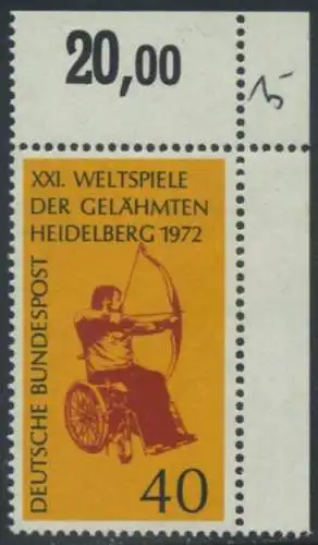 BUND 1972 Michel-Nummer 0733 postfrisch EINZELMARKE ECKRAND oben rechts