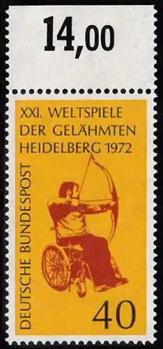 BUND 1972 Michel-Nummer 0733 postfrisch EINZELMARKE RAND oben (d)