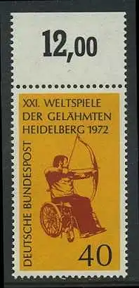BUND 1972 Michel-Nummer 0733 postfrisch EINZELMARKE RAND oben (b)