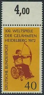 BUND 1972 Michel-Nummer 0733 postfrisch EINZELMARKE RAND oben (c)